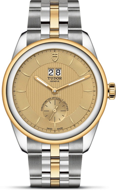 Tudor,Glamour 42mm,42mm,Yellow Gold,Stainless Steel,Champagne,Automatic,Big Date,70hours,57103,57103-0003