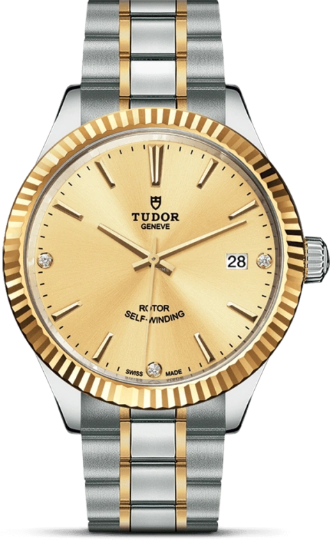 Tudor,Style 38mm,38mm,Yellow Gold,Stainless Steel,Champagne,Automatic,Date,38hours,12513,12513-0007