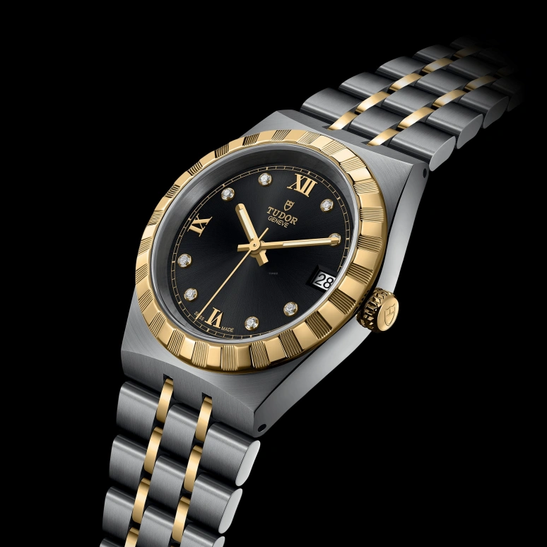 Tudor,Royal 34mm,34mm,Yellow Gold,Stainless Steel,Black,Automatic,Date,38hours,28403,28403-0005