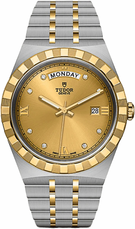 Tudor,Royal 41mm,41mm,Yellow Gold,Stainless Steel,Champagne,Automatic,Date,Day,28603,28603-0006