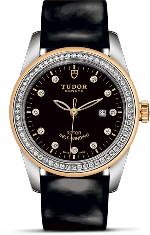 Tudor,Glamour 31mm,31mm,Yellow Gold,Stainless Steel,Black,Automatic,Date,38hours,53023,53023-0041
