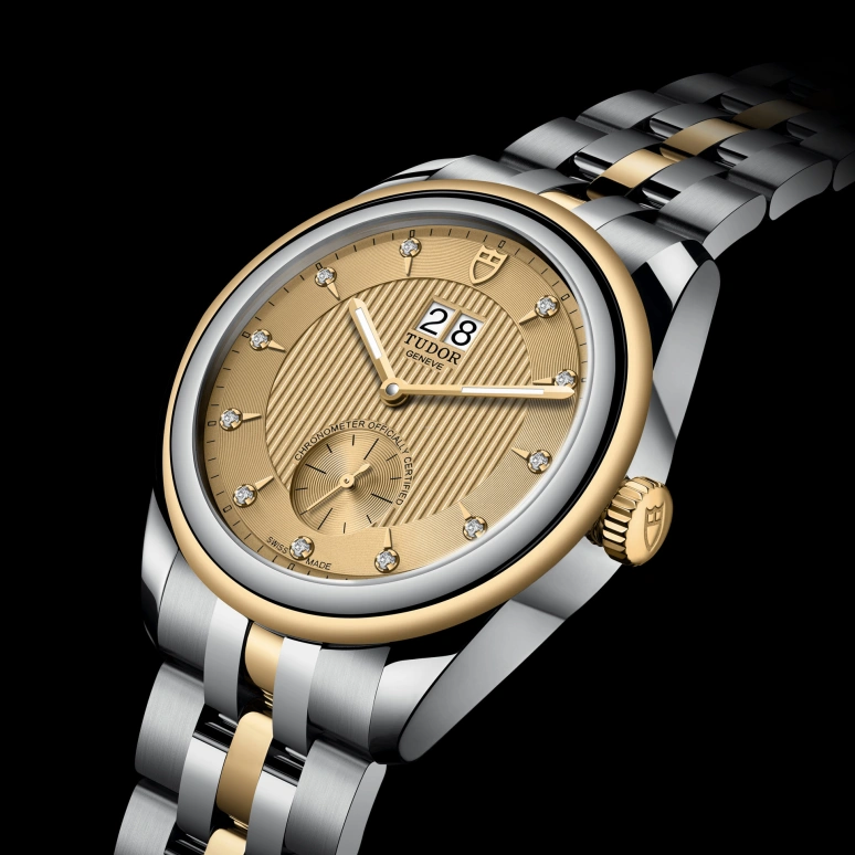 Tudor,Glamour 42mm,42mm,Yellow Gold,Stainless Steel,Champagne,Automatic,Big Date,70hours,57103,57103-0006