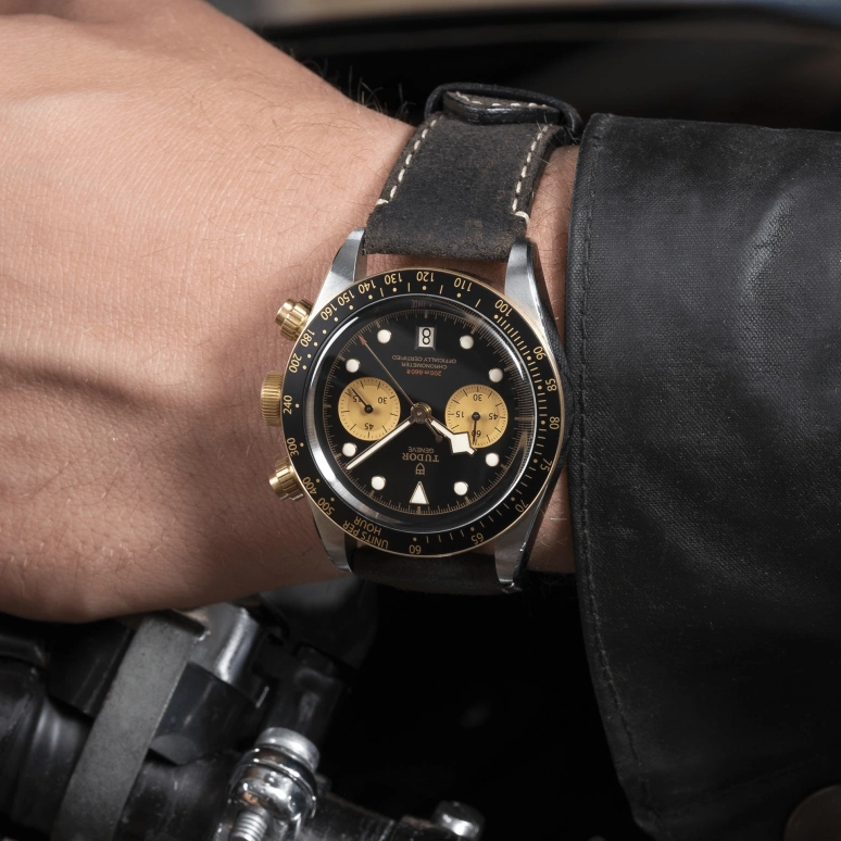 Tudor,Black Bay Chronograph 41mm,41mm,Yellow Gold,Stainless Steel,Black,Automatic,Chronograph,Day,79363N,79363N-0002