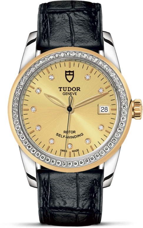 Tudor,Glamour 36mm,36mm,Yellow Gold,Stainless Steel,Champagne,Automatic,Date,38hours,55023,55023-0050