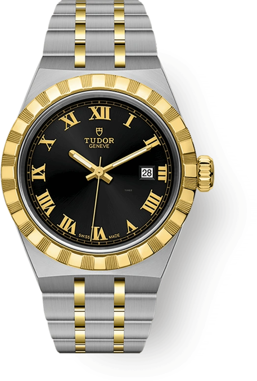 Tudor,Royal 28mm,28mm,Yellow Gold,Stainless Steel,Black,Automatic,Date,38hours,28303,28303-0003
