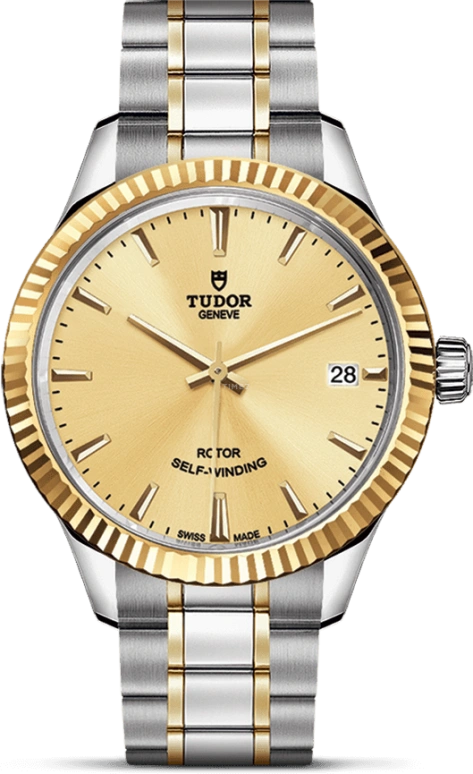 Tudor,Style 34mm,34mm,Yellow Gold,Stainless Steel,Champagne,Automatic,Date,38hours,12313,12313-0001