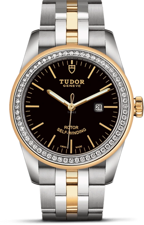 Tudor,Glamour 31mm,31mm,Yellow Gold,Stainless Steel,Black,Automatic,Date,38hours,53023,53023-0064