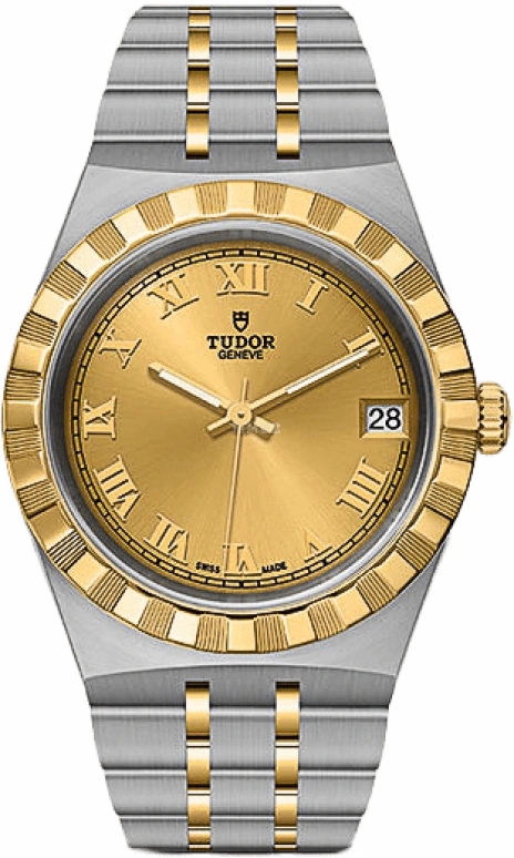 Tudor,Royal 34mm,34mm,Yellow Gold,Stainless Steel,Champagne,Automatic,Date,38hours,28403,28403-0004