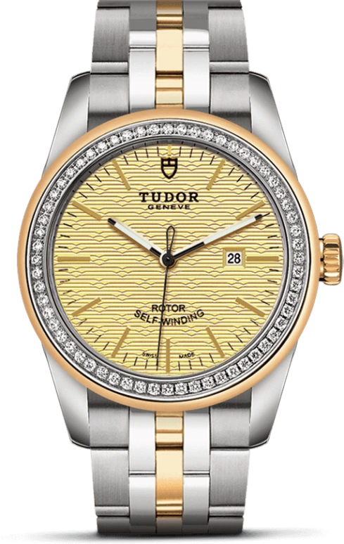 Tudor,Glamour 31mm,31mm,Yellow Gold,Stainless Steel,Champagne,Automatic,Date,38hours,53023,53023-0022