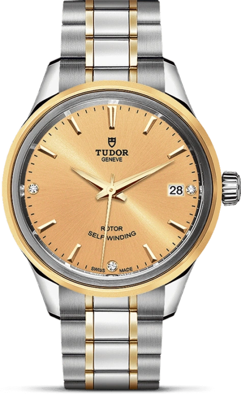 Tudor,Style 34mm,34mm,Yellow Gold,Stainless Steel,Champagne,Automatic,Date,38hours,12303,12303-0004