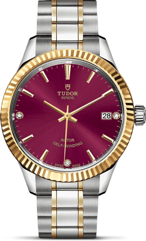 Tudor,Style 34mm,34mm,Yellow Gold,Stainless Steel,Purple,Automatic,Date,38hours,12313,12313-0015