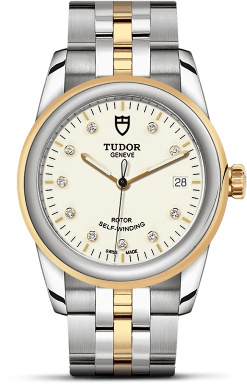 Tudor,Glamour 36mm,36mm,Yellow Gold,Stainless Steel,White,Automatic,Date,38hours,55003,55003-0083