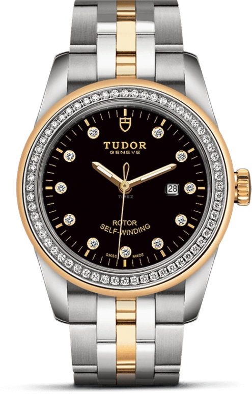 Tudor,Glamour 31mm,31mm,Yellow Gold,Stainless Steel,Black,Automatic,Date,38hours,53023,53023-0017