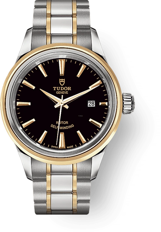 Tudor,Style 28mm,28mm,Yellow Gold,Stainless Steel,Black,Automatic,Date,38hours,12103,12103-0003
