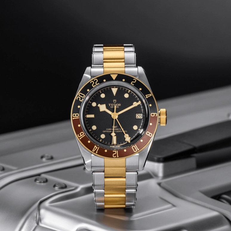 Tudor,Black Bay GMT 41mm,41mm,Yellow Gold,Stainless Steel,Black,Automatic,Date,70hours,79833MN,79833MN-0001