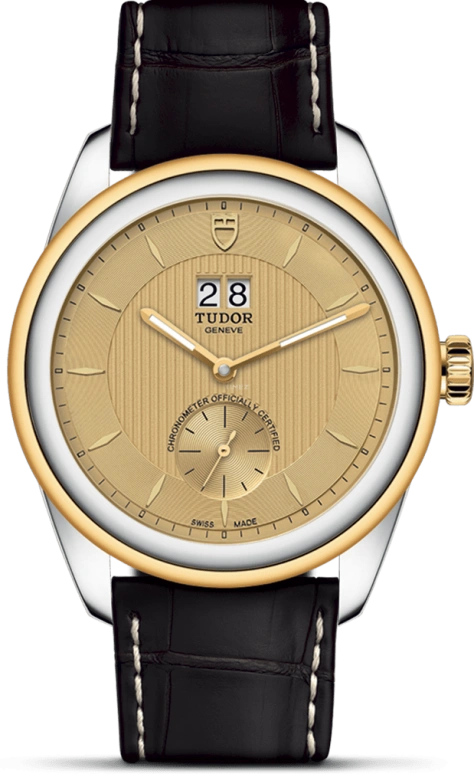 Tudor,Glamour 42mm,42mm,Yellow Gold,Stainless Steel,Champagne,Automatic,Big Date,70hours,57103,57103-0021