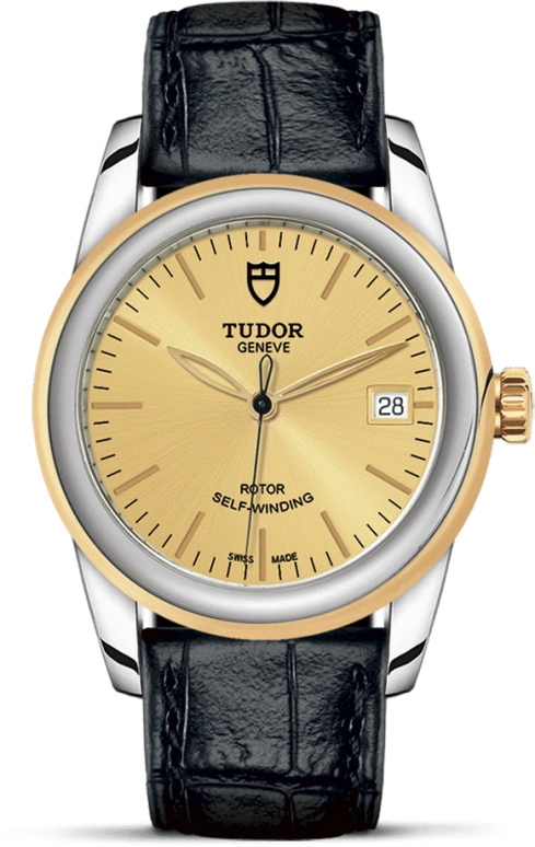 Tudor,Glamour 36mm,36mm,Yellow Gold,Stainless Steel,Champagne,Automatic,Date,38hours,55003,55003-0044
