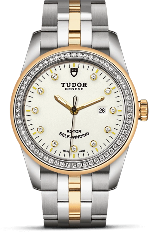 Tudor,Glamour 31mm,31mm,Yellow Gold,Stainless Steel,White,Automatic,Date,38hours,53023,53023-0066
