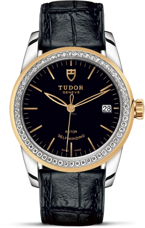 Tudor,Glamour 36mm,36mm,Yellow Gold,Stainless Steel,Black,Automatic,Date,38hours,55023,55023-0045