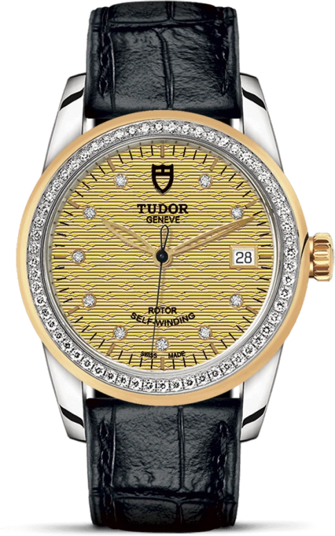 Tudor,Glamour 36mm,36mm,Yellow Gold,Stainless Steel,Champagne,Automatic,Date,38hours,55023,55023-0052