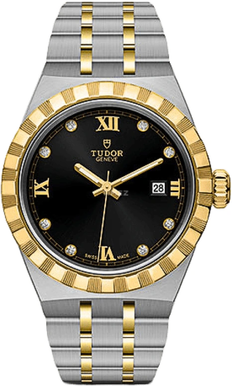 Tudor,Royal 28mm,28mm,Yellow Gold,Stainless Steel,Black,Automatic,Date,38hours,28303,28303-0005