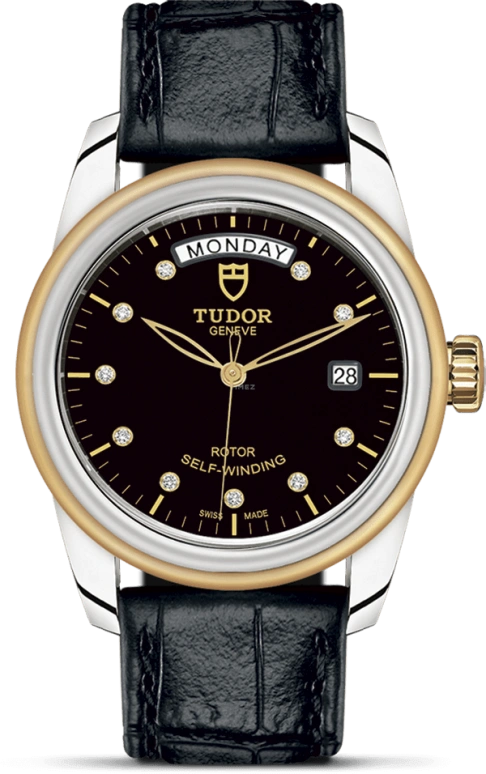 Tudor,Glamour 39mm,39mm,Yellow Gold,Stainless Steel,Black,Automatic,Date,Day,56003,56003-0045