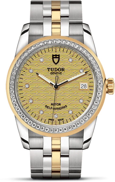 Tudor,Glamour 36mm,36mm,Yellow Gold,Stainless Steel,Champagne,Automatic,Date,38hours,55023,55023-0028