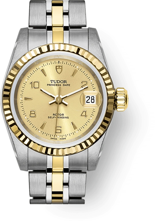 Tudor,Prince Princess 25mm,25mm,Stainless Steel,Yellow Gold,Champagne,Automatic,Day,38hours,92413,92413-0007