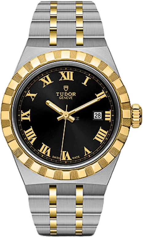 Tudor,Royal 28mm,28mm,Yellow Gold,Stainless Steel,Black,Automatic,Date,38hours,28303,28303-0003