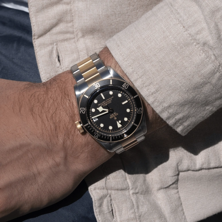 Tudor,Black Bay 41mm,41mm,Yellow Gold,Stainless Steel,Black,Automatic,Date,70hours,79733N,79733N-0008