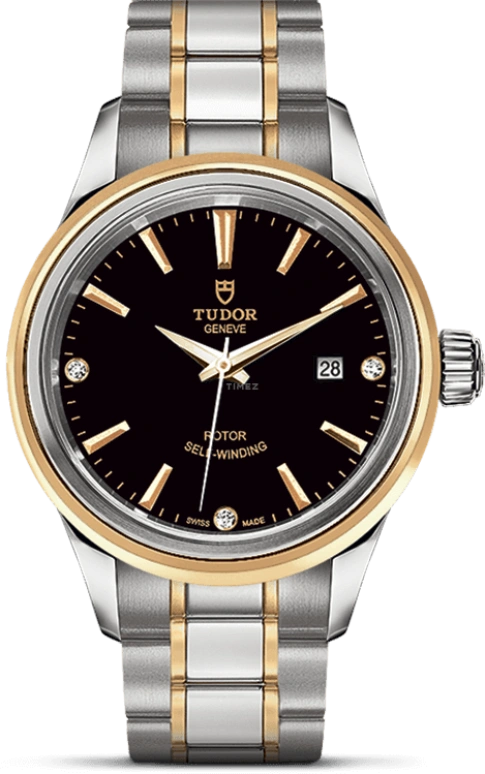 Tudor,Style 28mm,28mm,Yellow Gold,Stainless Steel,Black,Automatic,Date,38hours,12103,12103-0006