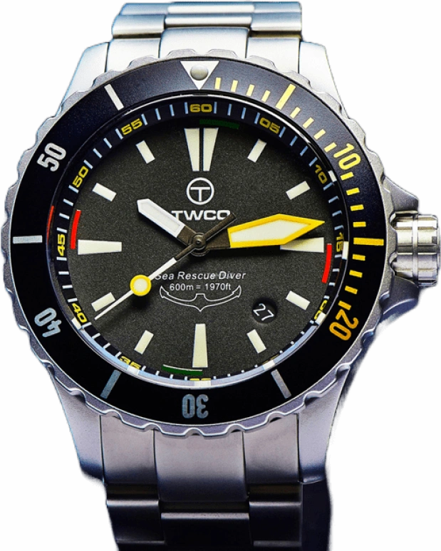 TWCO,Sea Rescue Diver 44mm,44mm,Stainless Steel,Black,Automatic,Date,42hours,SRD,SRD-Y