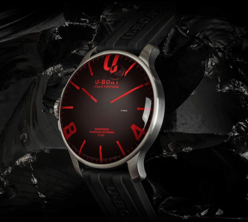U-Boat,Darkmoon 44.80mm,44.80mm,Stainless Steel,Black,Red,Quartz,Sapphire,Round,8465,8465/B