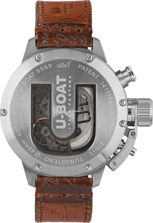 U-Boat,Classico 45mm,45mm,Stainless Steel,Beige,Black,Automatic,Chronograph,Day,Day / Night Indication,9568,9568/A