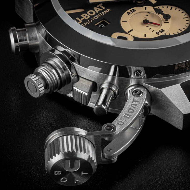 U-Boat,Classico 45mm,45mm,Stainless Steel,Black,Cream,Automatic,Chronograph,Day,Day / Night Indication,9567,9567/A