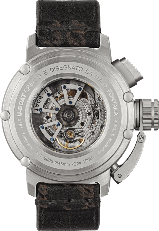 U-Boat,Chimera 46mm,46mm,Stainless Steel,Black,Automatic,Day,Sapphire,Crystal Glass,9605