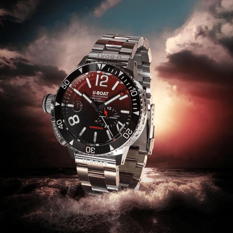 U-Boat,Sommerso 46mm,46mm,Stainless Steel,Wine Red,Black,Silver,Automatic,Day,41hours,9521,9521/MT