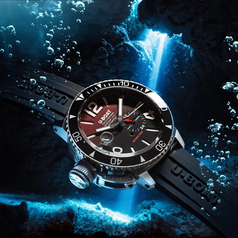 U-Boat,Sommerso 46mm,46mm,Stainless Steel,Wine Red,Black,Silver,Automatic,Day,41hours,9521