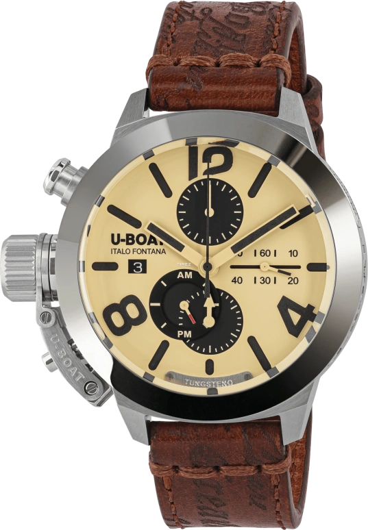U-Boat,Classico 45mm,45mm,Stainless Steel,Beige,Black,Automatic,Chronograph,Day,Day / Night Indication,9568