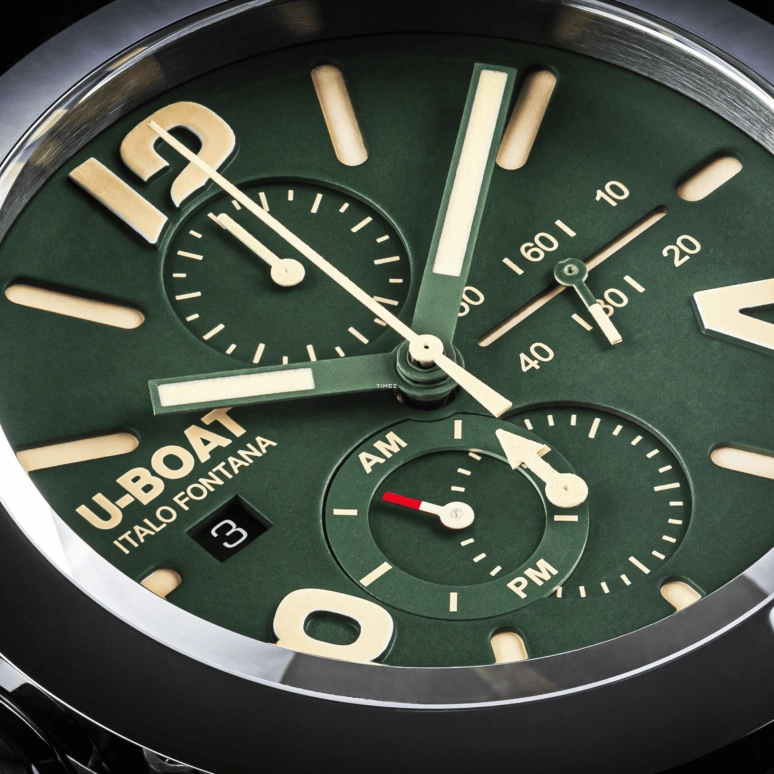 U-Boat,Classico 45mm,45mm,Stainless Steel,Beige,Green,Automatic,Chronograph,Day,Day / Night Indication,9581