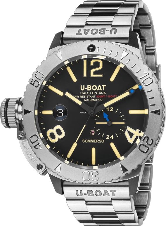 U-Boat,Classico 46mm,46mm,Stainless Steel,Black,Beige,Automatic,Day,Sapphire,Crystal Glass,9007,9007/A/MT