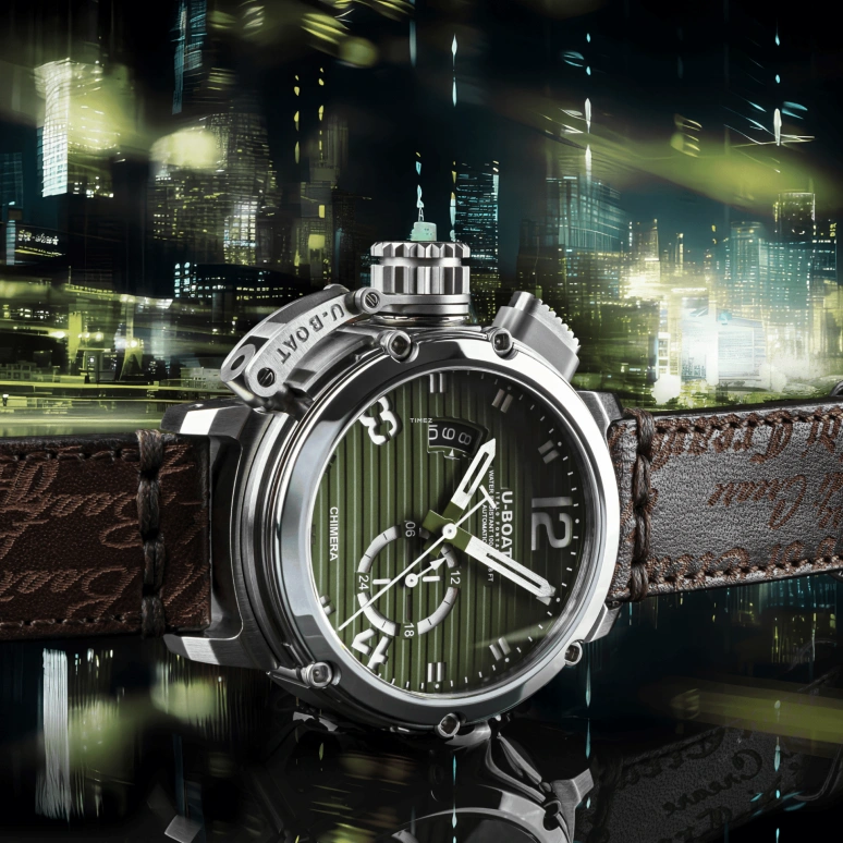 U-Boat,Chimera 46mm,46mm,Stainless Steel,White,Green,Automatic,Day,Sapphire,Crystal Glass,9604
