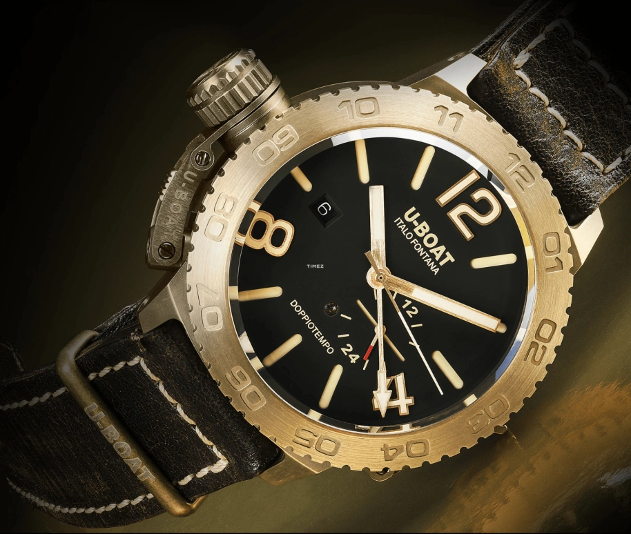 U-Boat,Dual Time 46mm,46mm,Bronze,Black,Automatic,Day,Dule Time,9008