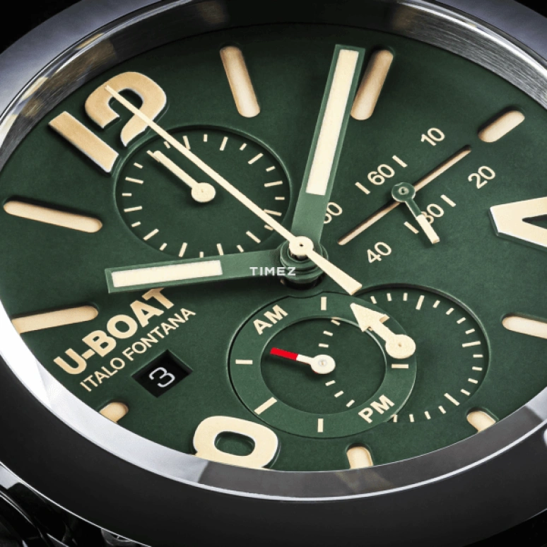 U-Boat,Classico 45mm,45mm,Stainless Steel,Green,Automatic,Chronograph,Day,Day / Night Indication,9581,9581/A