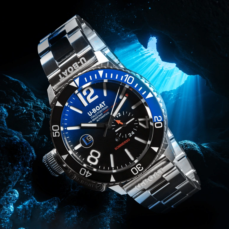 U-Boat,Sommerso 46mm,46mm,Stainless Steel,Silver,Black,Blue,Automatic,Day,41hours,9519,9519/MT