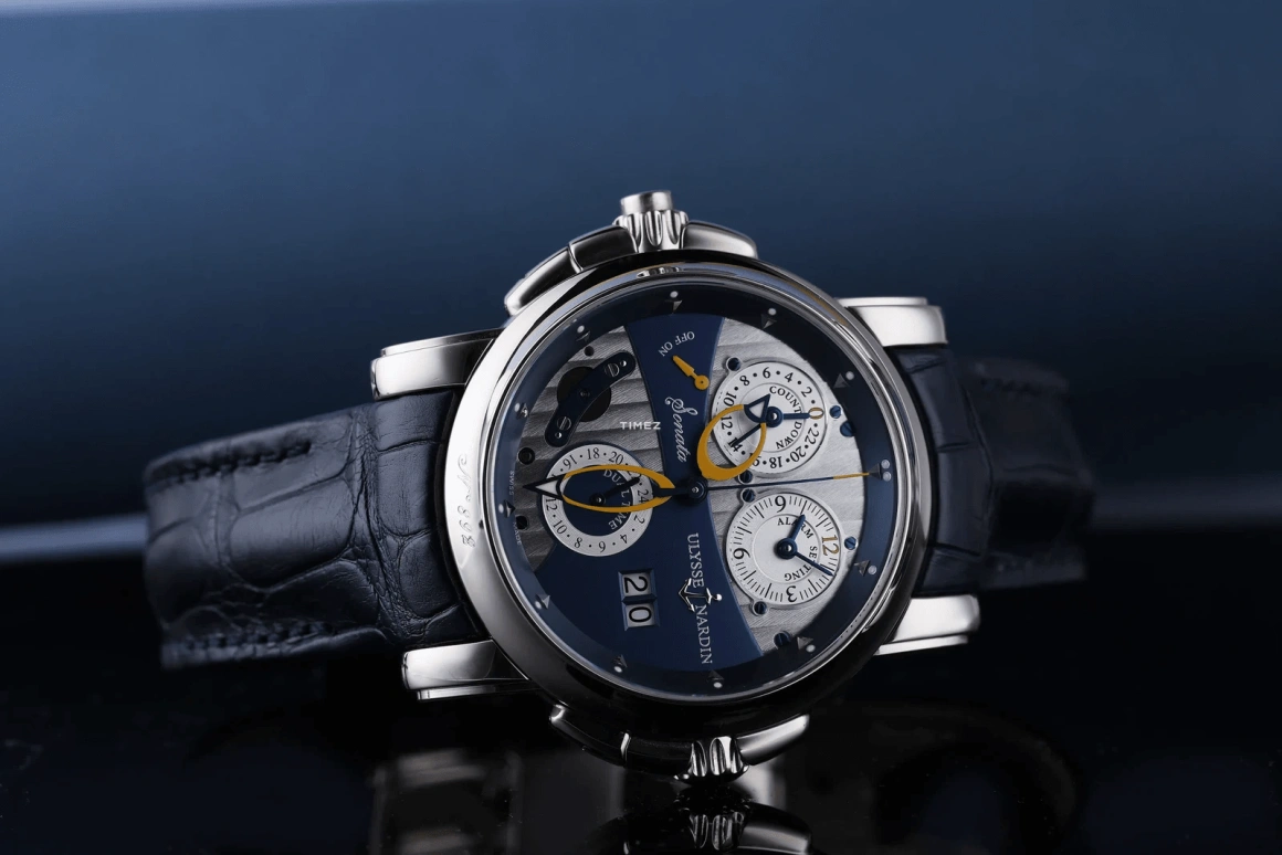 Ulysse Nardin,Sonata 42mm,42mm,White Gold,Blue,Automatic,Chronograph,Dule Time,Big Date,Alarm,42hours,In-house Caliber,670,670-88/213