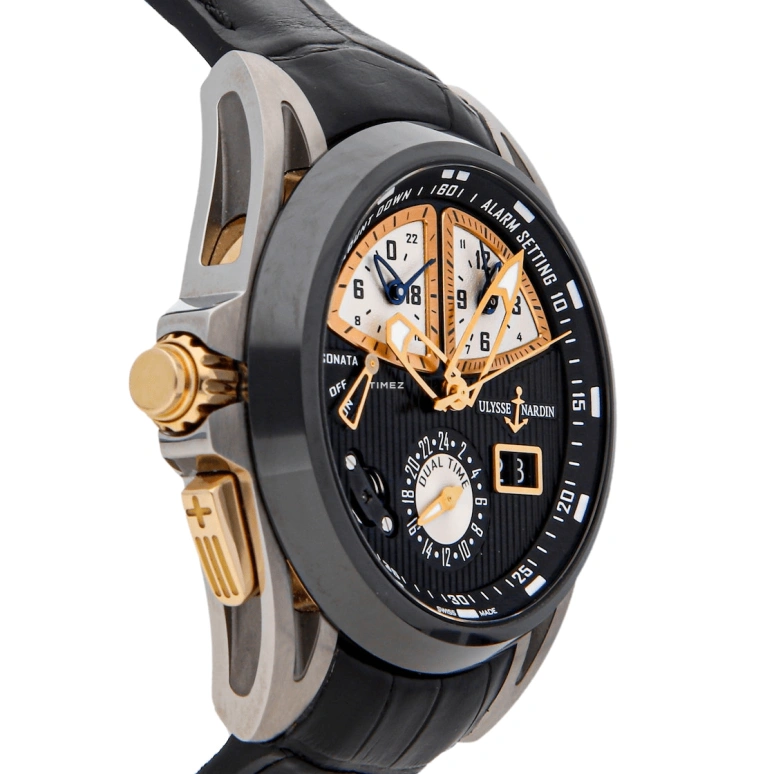 Ulysse Nardin,Other 44mm,44mm,Ceramic,Titanium Gold,Black,Automatic,Day,Dule Time,Function Selector,675,675-00