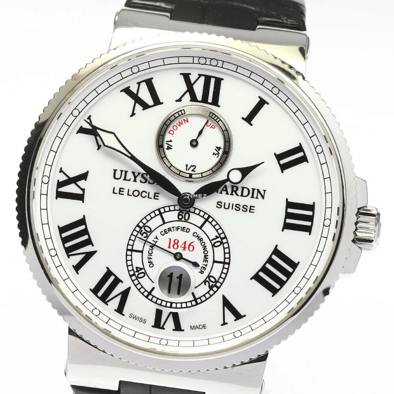 Ulysse Nardin,Marine 43mm,43mm,Stainless Steel,White,Automatic,Chronograph,Day,Power Reserve Indicator,263,263-67-3/40