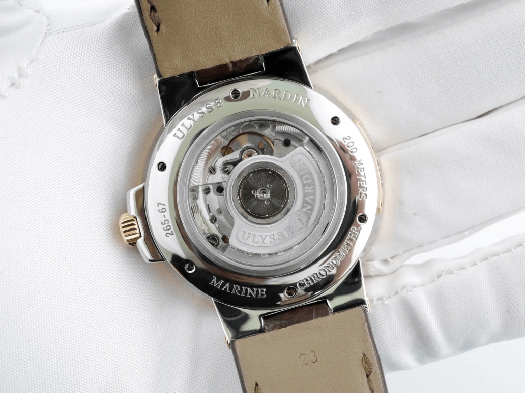 Ulysse Nardin,Marine 43mm,43mm,Stainless Steel,Rose Gold,Brown,Automatic,Day,Power Reserve Indicator,265,265-67/45