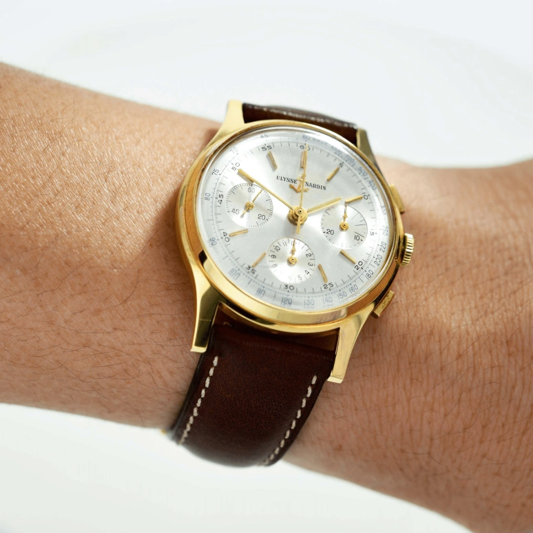 Ulysse Nardin,Other 36mm,36mm,Yellow Gold,Silver,Handwound,Chronograph,Sapphire,Crystal Glass,7534,7534-4